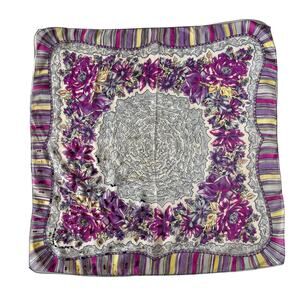 Vintage 70s Purple Pink Yellow Floral Sequin Scarf 28x28 Head Neck Wrap Boho